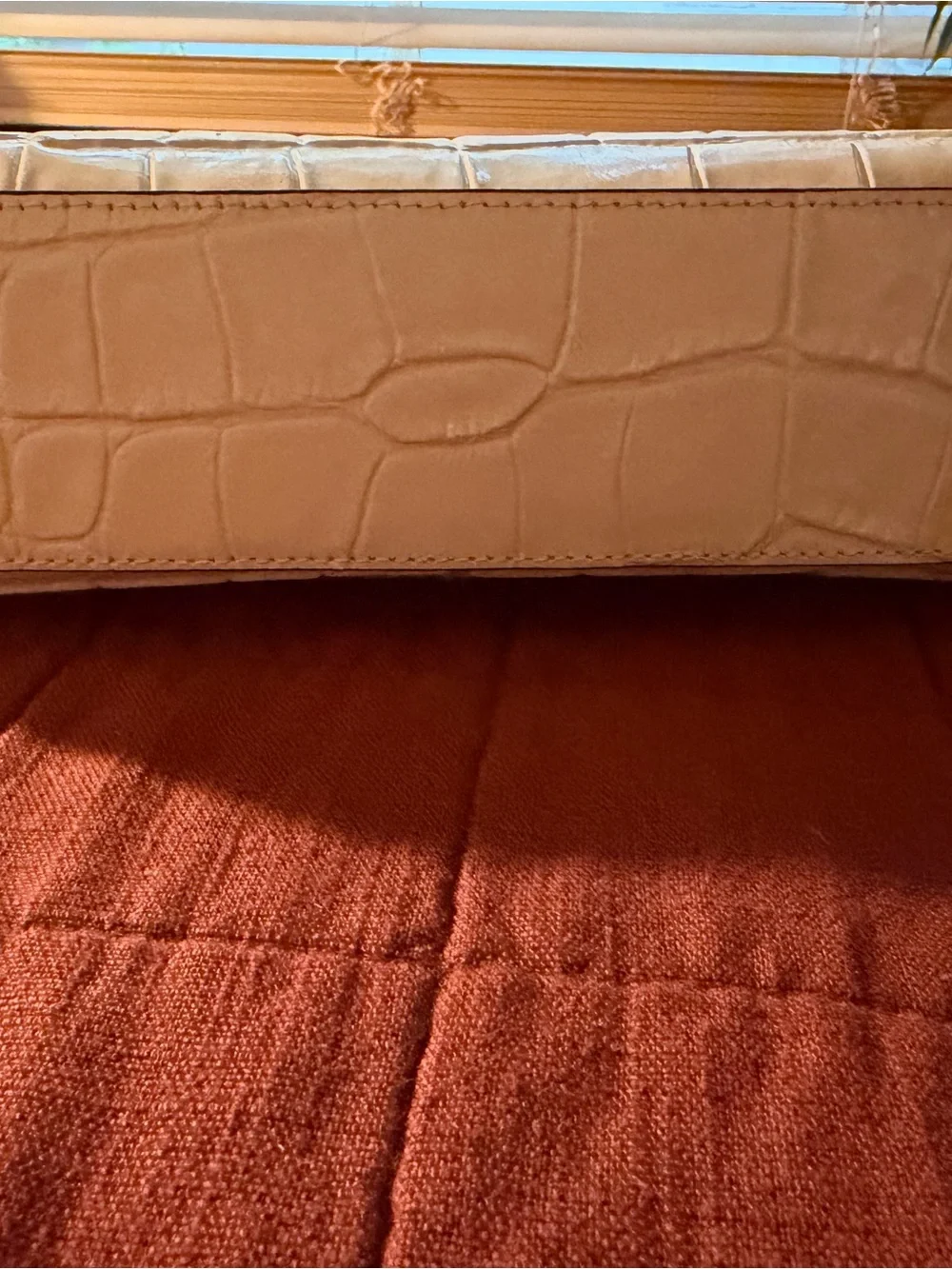 STAUD Cream Rey Croc Leather Shoulder Bag